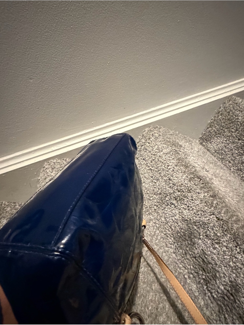 Coach Leah Embossed Signature Navy Blue Patent Leather Hand Bag - Picture 8 of 8